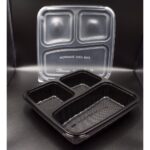 [50sets± ] BTB-3CN BTB-4C 3/4 Compartment Black Container With Lid Plastic PP Lunch Food Benxon Box Three Four Benxon - BTB-4C