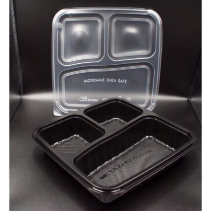 [50sets± ] BTB-3CN BTB-4C 3/4 Compartment Black Container With Lid Plastic PP Lunch Food Benxon Box Three Four Benxon - BTB-4C