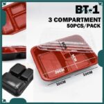 BT-1 /2/3/4 Compartment Lunch Box with Lid 50pcs / Kotak Nasi 3 Petak / Disposable Lunch Box / 3 Compartment Bento Box - BT-3 RedBlack - Image 9