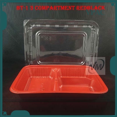 95d4d65f902acc92b4639ae6b5c93dcf BT-1 /2/3/4 Compartment Lunch Box with Lid 50pcs / Kotak Nasi 3 Petak / Disposable Lunch Box / 3 Compartment Bento Box - BT-3 RedBlack - Image 14