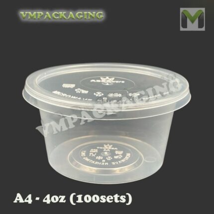 4oz PP Round Container & Lid  [ 100sets± ] ABBA A4 CB R4 Disposable Plastic PP Food Box Thick Bekas Dadih CBware - ABBAware A4