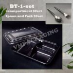 SET BT-1 /2/3/4 Compartment Lunch Box with Lid 50pcs/Kotak Nasi 3 Petak / Disposable Lunch Box / 3 Compartment Bento Box - BT-1 SET (3 PETAK)