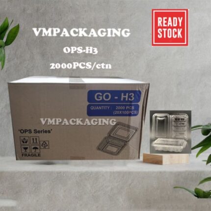 【1 Carton】GOH3 OPS-H3 Plastic Tray / Bakery Disposable Plastic Clear Food Box / Bekas Kuih / Sushi - GO H3 CTN