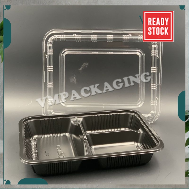 sg-11134201-7rbke-lmyi8wl53dqx9c BT-1 /2/3/4 Compartment Lunch Box with Lid 50pcs / Kotak Nasi 3 Petak / Disposable Lunch Box / 3 Compartment Bento Box - BT-3 RedBlack - Image 2