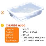 CB Ware [50sets]A500 A650 A750 A1000 A1500 Chunbe Rectangular Microwave Food Container With Lid / Kotak Plastik Nasi Kek - A500 (500ml, 50 pcs) - Image 6