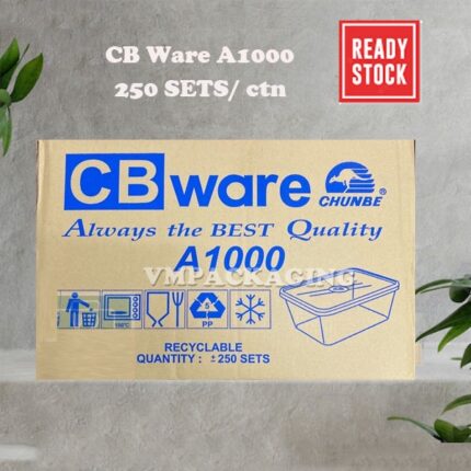 CHUNBE CB WARE A1000 (5 X 50set)1000 Rectangular Microwave Container With Lid / PP Disposable Container - 950ml