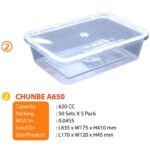 CB Ware [50sets]A500 A650 A750 A1000 A1500 Chunbe Rectangular Microwave Food Container With Lid / Kotak Plastik Nasi Kek - A500 (500ml, 50 pcs) - Image 7