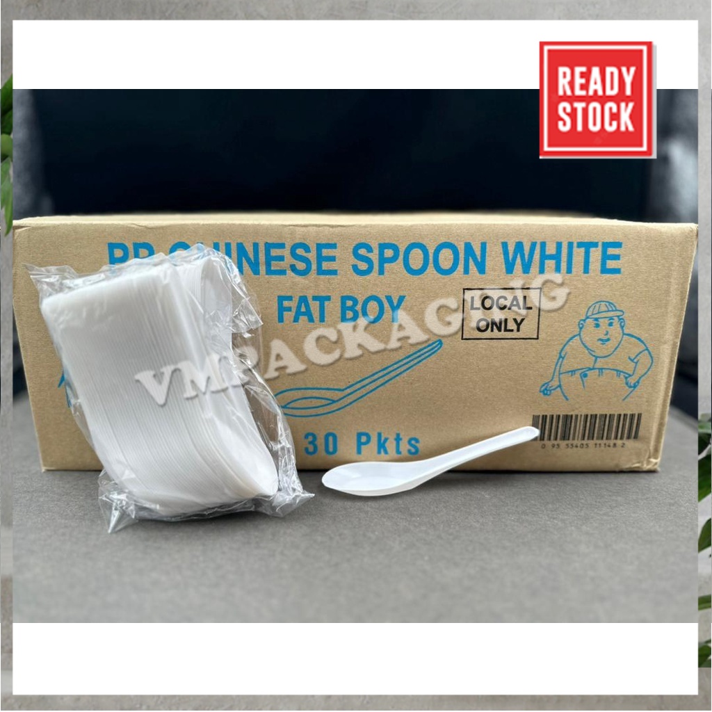 sg-11134201-7rbly-ln014er89ke036 5" Chinese Spoon - 5" Spoon - White ( 2400pcs ) Fat Boy Disposable Plastic Cutlery - Sudu Pendek Kotak Nasi 5 " - white - Image 1