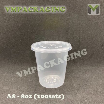 8oz PP Round Container [ 100pcs± ] ABBA A8 - Disposable Plastic Food Container (Bekas Jelly /Dadih) - Thick
