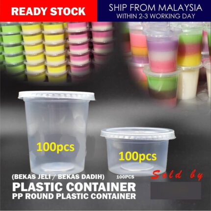 BEKAS DADIH / 8oz 4oz 2oz PP Round Plastic Container 100pcs ( Bekas Jeli / Bekas Dadih) JELLY CHEAPEST! BEST pk8 pk4 pk2 - 8oz PK8/EC8 50set