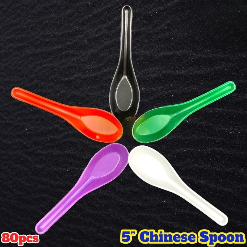 sg-11134201-7rdwp-md7i9t6ujzv23e Chinese Spoon - 5" Spoon - Green White Black Purple Red Yellow -  Disposable Plastic Cutlery - Sudu Pendek Kotak Nasi - white - Image 3