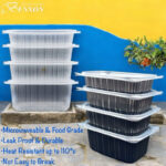 Benxon RT-750 RT-1000 Rectangular Container & Lid ( 50sets± ) Disposable Plastic PP Food Bento Lunch Box RT 500 650 750 - RT-1000 Black