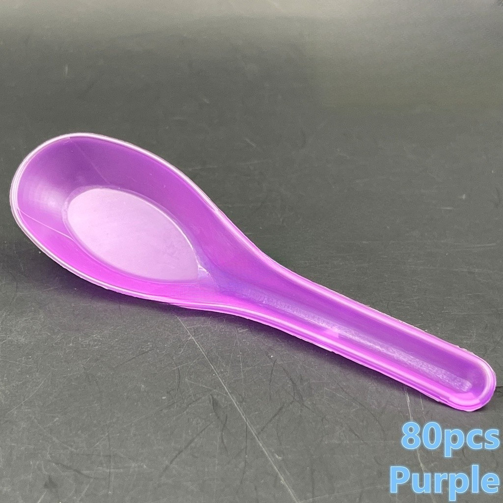 sg-11134201-7rdye-md7i9valecaf19 Chinese Spoon - 5" Spoon - Green White Black Purple Red Yellow -  Disposable Plastic Cutlery - Sudu Pendek Kotak Nasi - white - Image 14