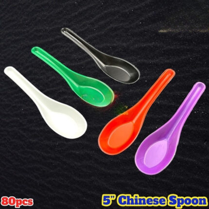 Chinese Spoon - 5" Spoon - Green White Black Purple Red Yellow -  Disposable Plastic Cutlery - Sudu Pendek Kotak Nasi - white