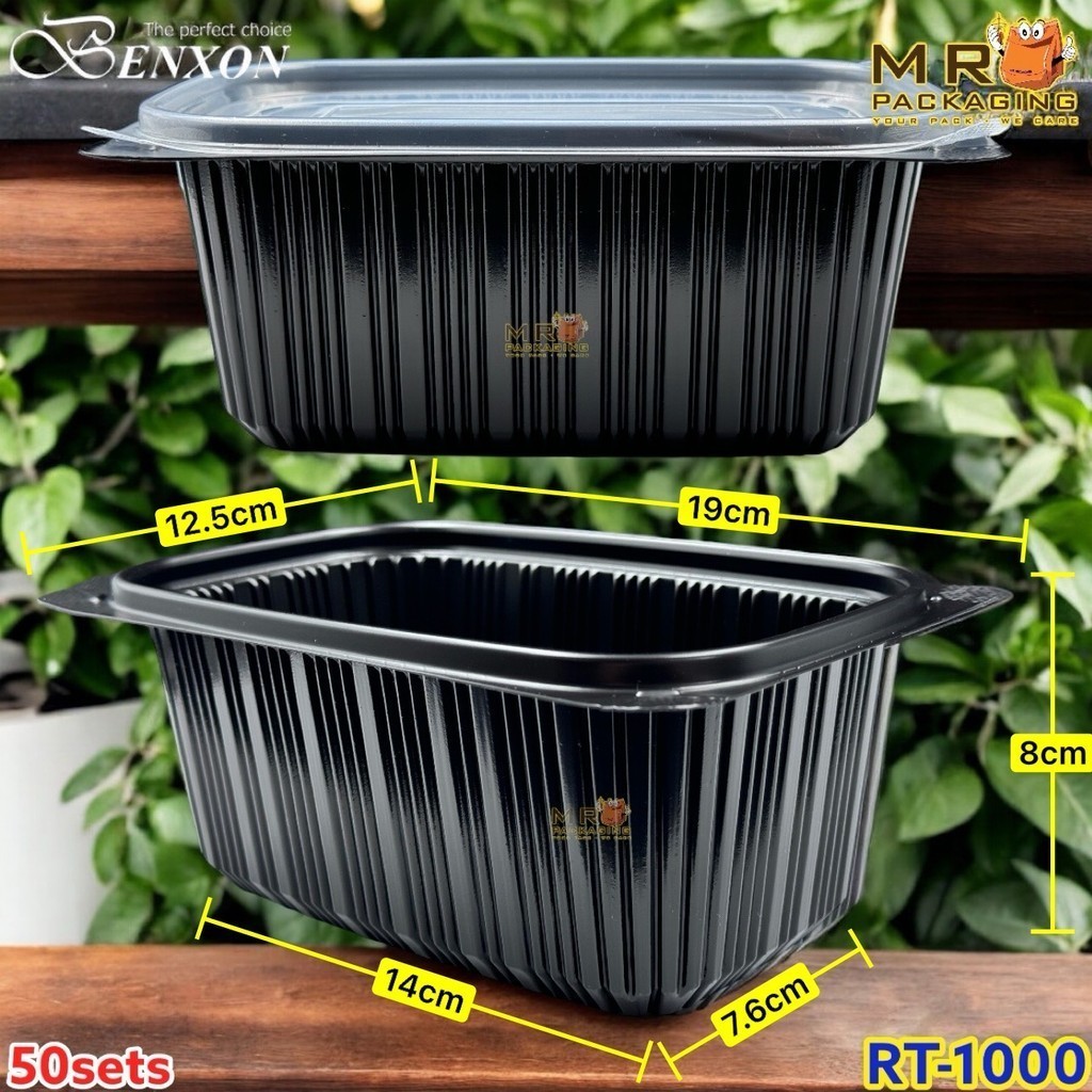 sg-11134201-7rdym-md7k29n2uvkkc7 Benxon RT-750 RT-1000 Rectangular Container & Lid ( 50sets± ) Disposable Plastic PP Food Bento Lunch Box RT 500 650 750 - RT-1000 Black - Image 14