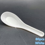 Chinese Spoon - 5" Spoon - Green White Black Purple Red Yellow -  Disposable Plastic Cutlery - Sudu Pendek Kotak Nasi - white - Image 6