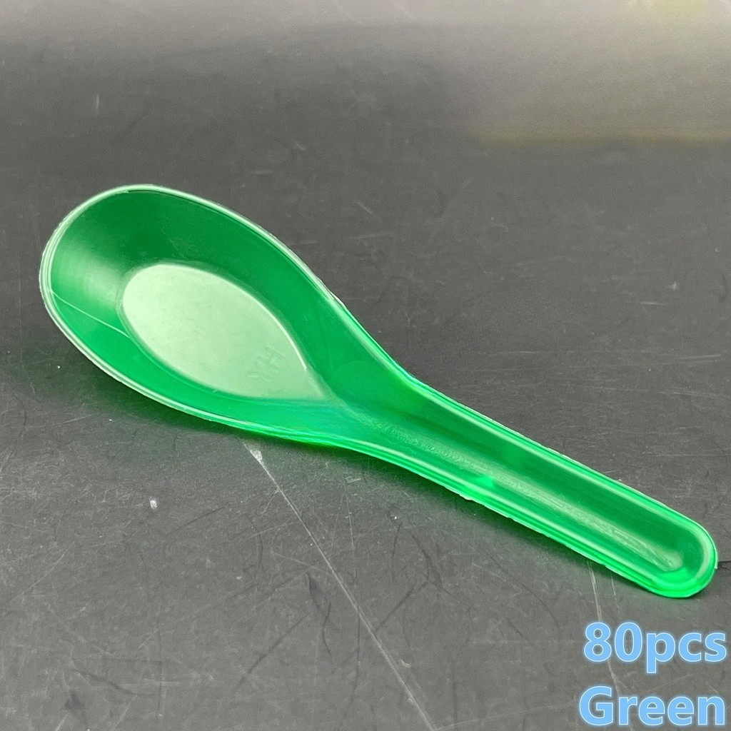 sg-11134201-7rdyw-md7i9uq29sgeb2 Chinese Spoon - 5" Spoon - Green White Black Purple Red Yellow -  Disposable Plastic Cutlery - Sudu Pendek Kotak Nasi - white - Image 11