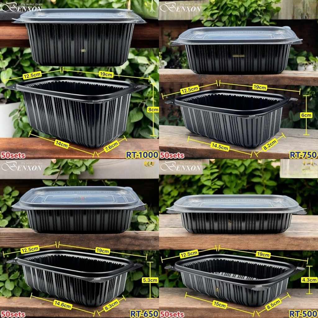 sg-11134201-7rdyx-md7k27olq0d094 Benxon RT-750 RT-1000 Rectangular Container & Lid ( 50sets± ) Disposable Plastic PP Food Bento Lunch Box RT 500 650 750 - RT-1000 Black - Image 8
